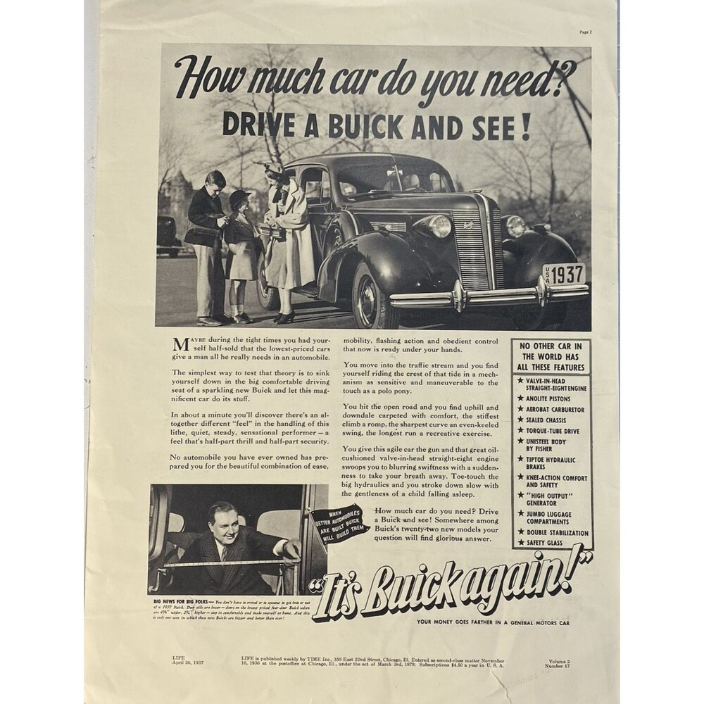 Buick "Your Money Goes Further in a General Motors Car" Vintage Print Ad '48